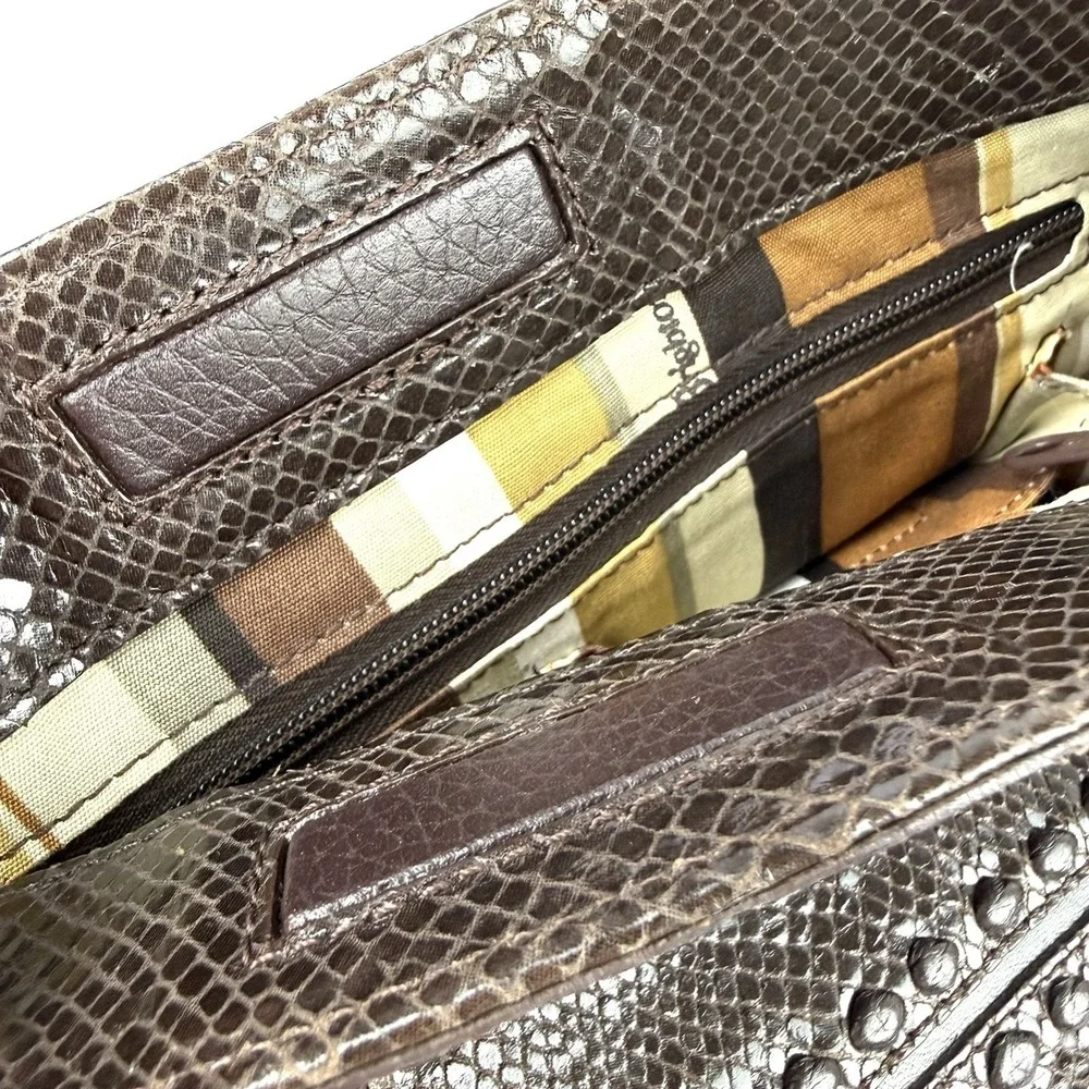 Brighton Embossed Snakeskin Hobo Handbag Brown Leather Shoulder Bag With Charm